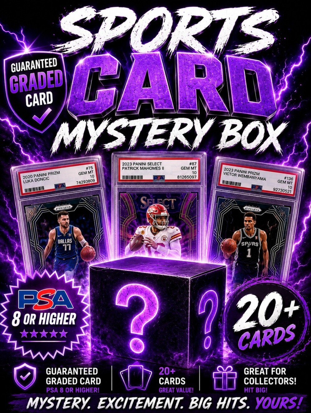 Graded Card Mystery Box Guaranteed PSA 8 Or Higher